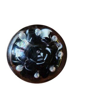 Vintage Monte Dunlavy Art Glass Paperweight Black & Clear With Bubbles 3" Diamet